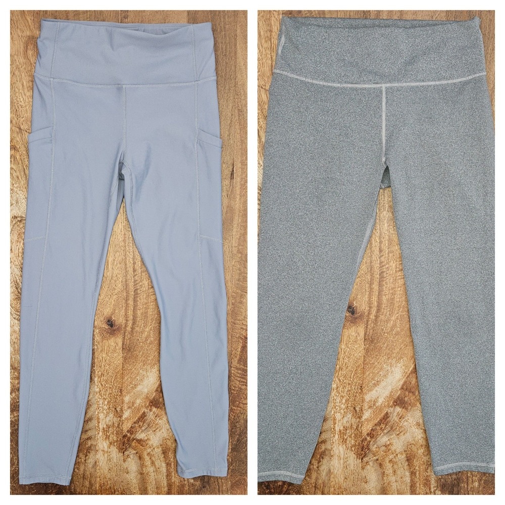 Lot of 2 - Fabletics PowerHold Leggings Women M Gray Athletic Inside Pocket